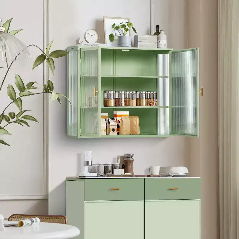 Okak moderner Hängeschrank mit 2 Türen, 3 Ebenen und Glastüren für Eingangsbereich/Esszimmer/Wohnzimmer/Küche