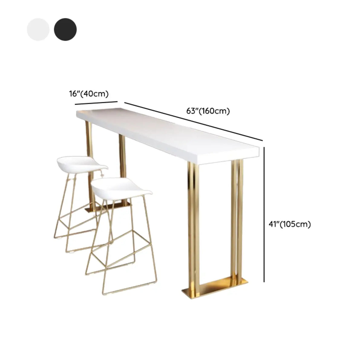 Luxe rechthoekige houten bartafel met gouden sledevoet om aan te dineren