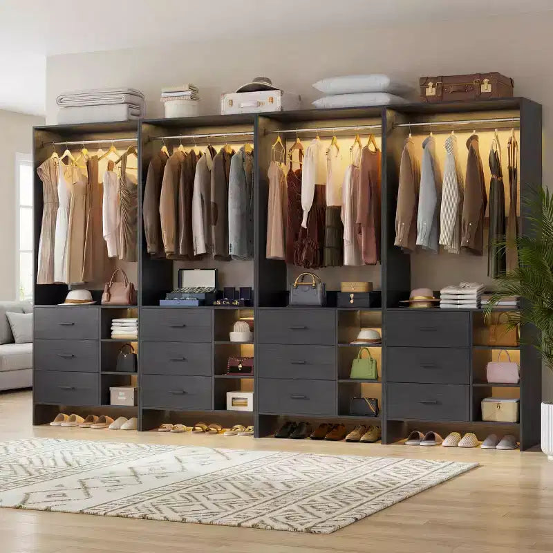 Besiost Set aus 4 Schrankorganisatoren mit Holzschubladen und Kleiderstangen
