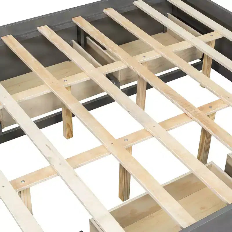 Cadre de lit plateforme grand lit Whisen avec 4 tiroirs de rangement et rangement dans le pied de lit
