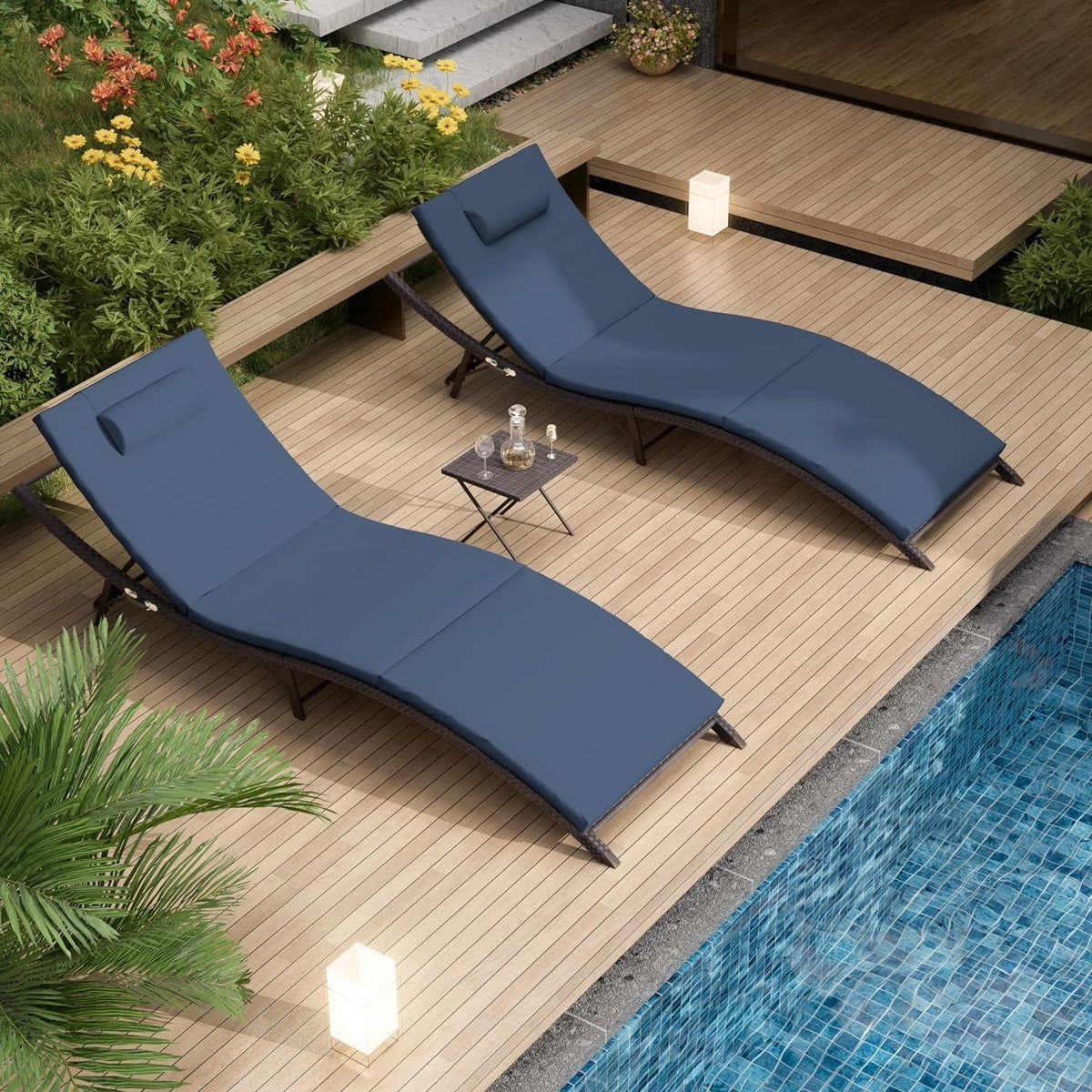 Kullavik 3-teiliges Outdoor-Lounge-Set mit Liegestühlen