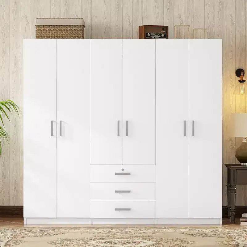 Kleiderschrank aus Holz mit 6 Türen und Schubladen fürs Schlafzimmer