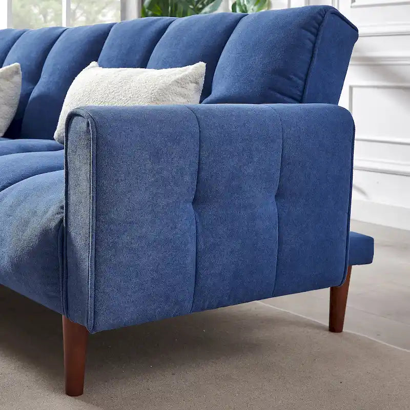 Omklapbare futon slaapbank met verstelbare standen en houten poten