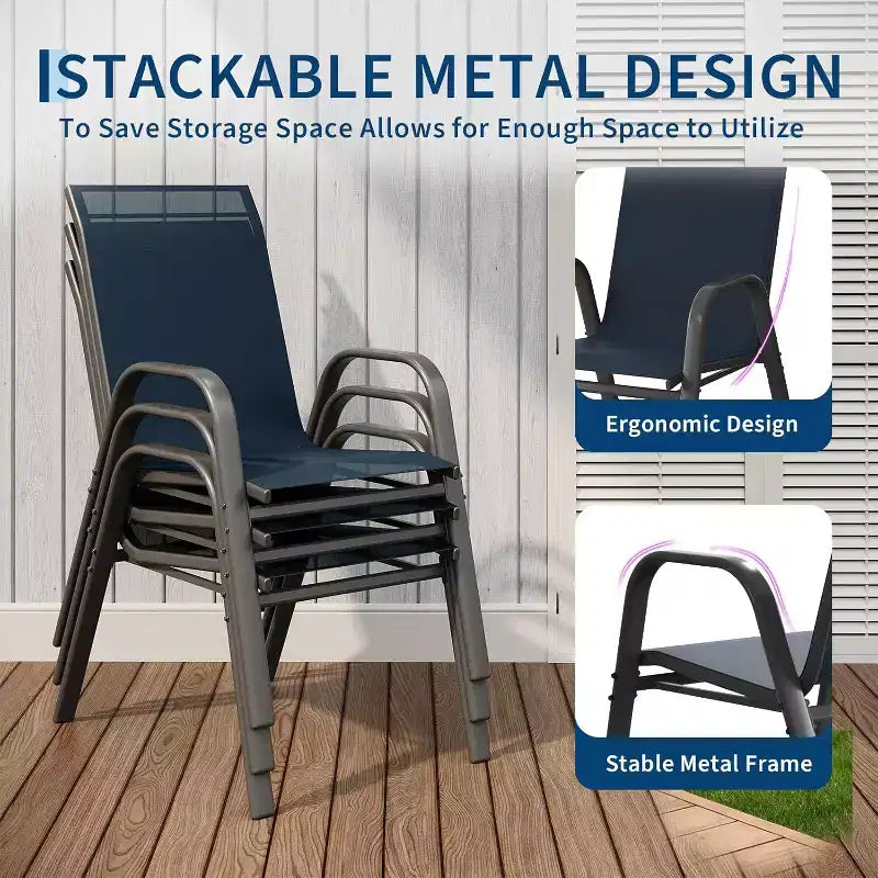 Terrassenstühle, stapelbares Outdoor-Esszimmerstuhlset mit 4/6 Stühlen aus wetterfestem, leichtem Textilene und Armlehnen für Garten und Poolbereich
