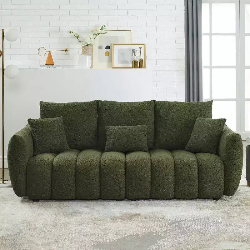 GDFStudio Alanna modernes 3-Sitzer-Sofa mit Teddy-Stoffbezug und Kissen, 79.5