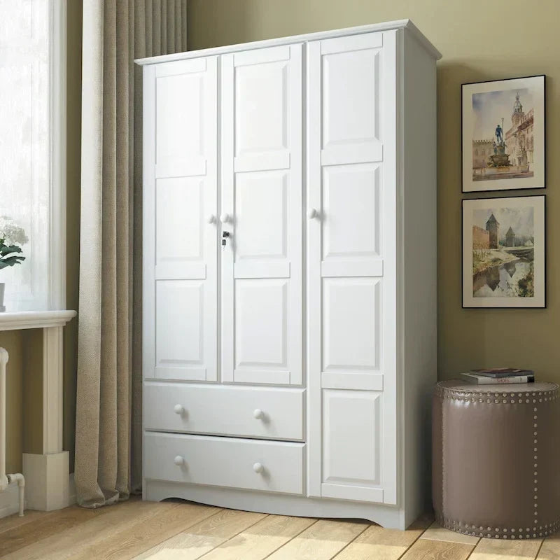 3-türiger Kleiderschrank - Weiß/Mokka/Java - Massivholz