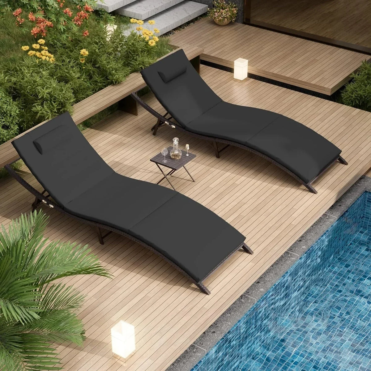 Kullavik 3-teiliges Outdoor-Lounge-Set mit Liegestühlen
