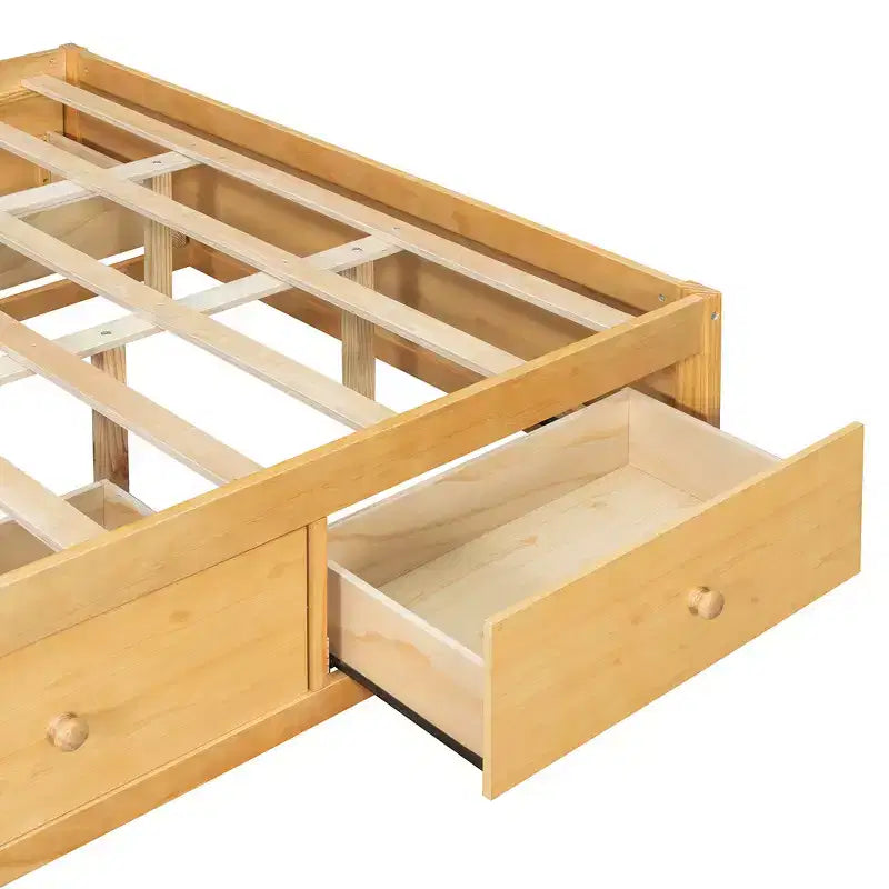 Cadre de lit plateforme grand lit Whisen avec 4 tiroirs de rangement et rangement dans le pied de lit