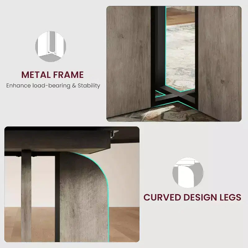 Table de salle à manger ronde extensible de 47-63 po pour 4-8 personnes, table de cuisine extensible en bois de style campagnard avec structure métallique, forme ovale peu encombrante pour appartement, gris rétro