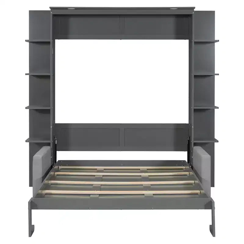 Murphy-Wandbett in Queen-Size mit Holzrahmen, modernem Design, Sofa und Regalen von Whisen