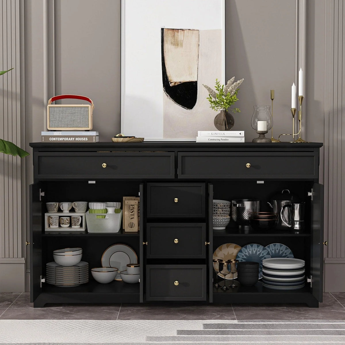 59.1' Sideboard, weiß, Mid-Century-Modern-Stil, zeitgenössisches Design, lackiert