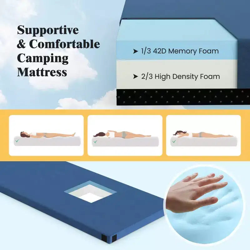 Costway kampeermatras van traagschuim met antislip onderkant en reistas voor buitengebruik, grijs/blauw