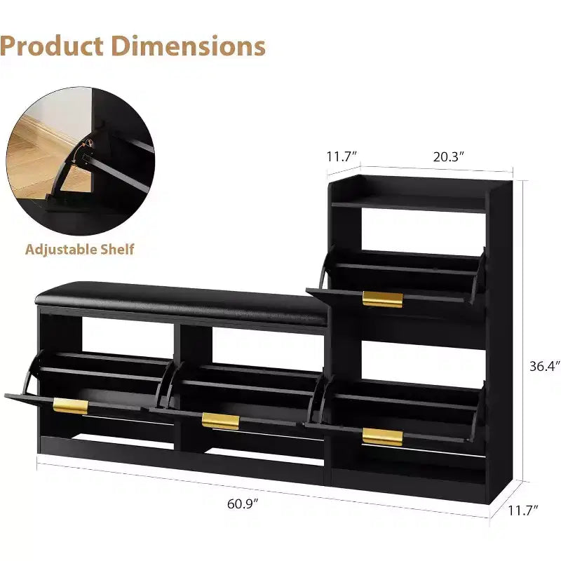 Meuble à chaussures avec banc et 4 tiroirs basculants - Rangement étroit pour entrée, pour 35-40 paires