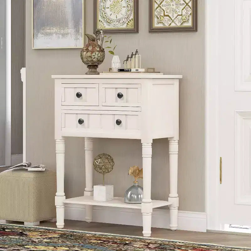 Smalle consoletafel van 23.7in met 3 lades en een plank, sidetable voor kleine ruimtes, hal of woonkamer