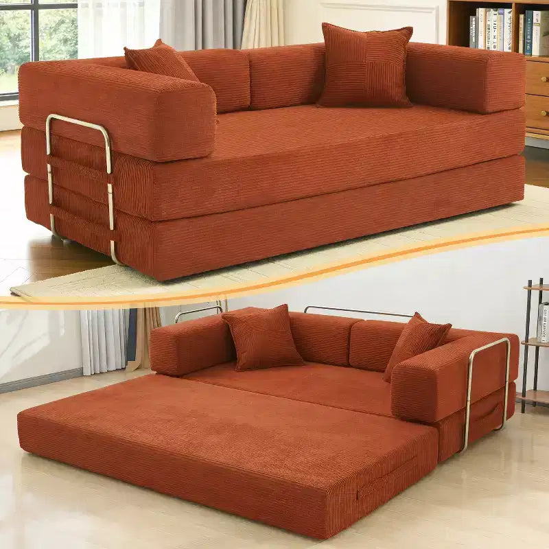 Dyonery 78 Klappsofabett, umwandelbares Cordsofa, Kingsize-Bodenschlafsofa, 4-in-1-DIY-Kombination, modulares Schlafsofa zum Ausklappen, bequemes Sofa.