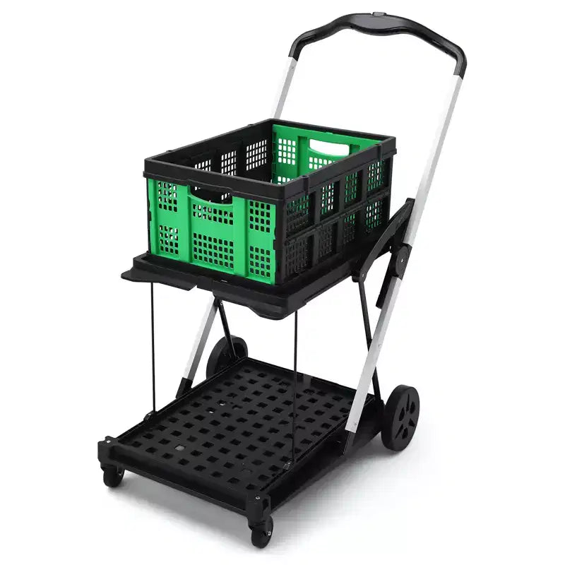 Opvouwbare winkelwagen met 2 niveaus voor boodschappen, draagvermogen van 198 LB, inklapbare boodschappenkar met wielen en afneembare krat voor winkelcentrum en markt, blauw