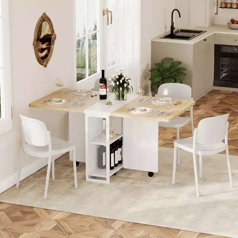 Klapptisch für die Küche, platzsparender Esstisch, ausziehbarer Küchentisch mit Klappplatten und 6 Rollen für kleine Räume