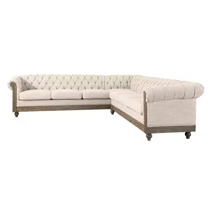 Duża retro sofa modułowa narożna Mirod z drewnianymi nogami, wygodna konstrukcja modułowa do salonu, strefy wypoczynkowej i przestrzeni rodzinnych