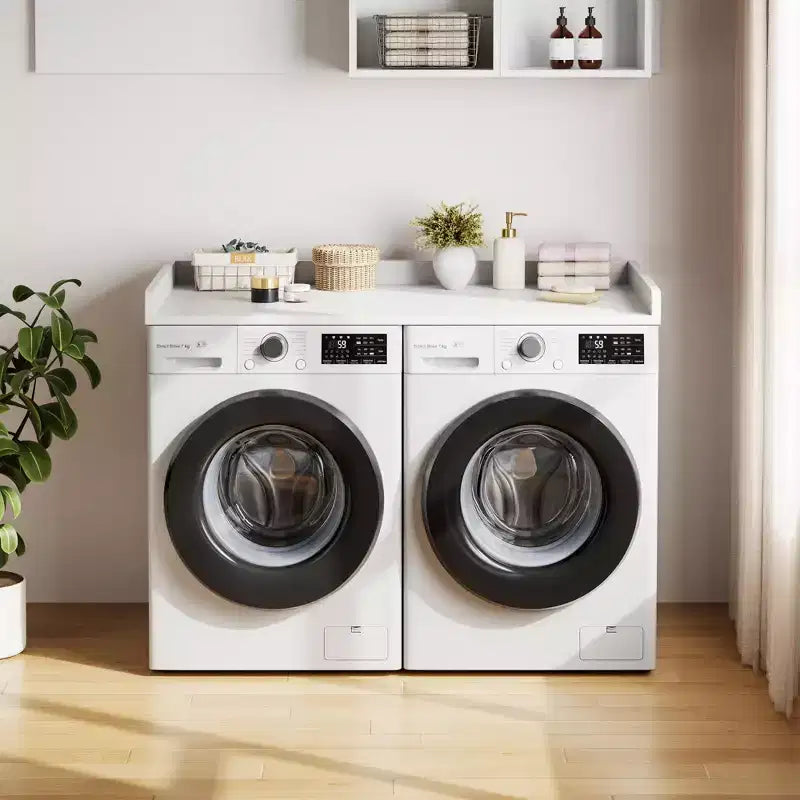Plateau pour lave-linge et sèche-linge, avec rebord surélevé et tapis antidérapant, pour panier à linge, rangement et organisation de la buanderie