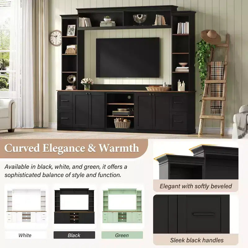 Meuble mural de divertissement de style champêtre ModernLuxe 4 en 1, compatible avec les téléviseurs jusqu'à 70, meuble TV et console multimédia avec étagères réglables et tiroirs