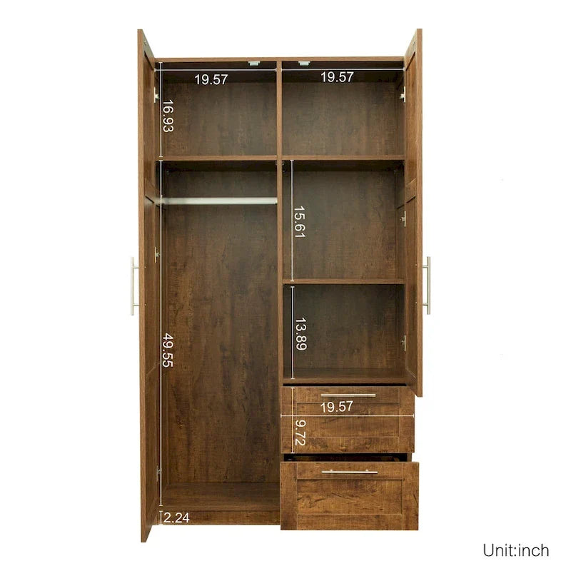 Weißer Kleiderschrank aus Holz mit Türen, Schubladen und Kleiderstange