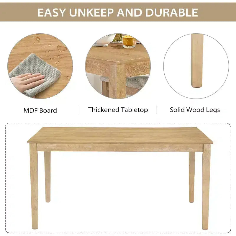 Zevemomo-7-teiliges Esstischset aus Massivholz mit 6 gepolsterten Stühlen, platzsparendes Esszimmermöbelset, für Esszimmer und Küche, Farbe: Naturholz