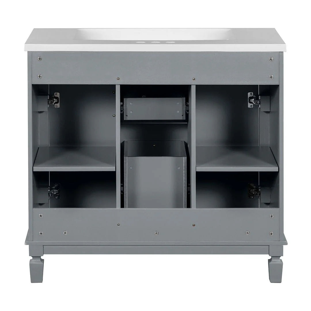 Moderne badkamermeubelset van 36' met wastafelblad en spiegelkast, 2 deuren en 2 laden