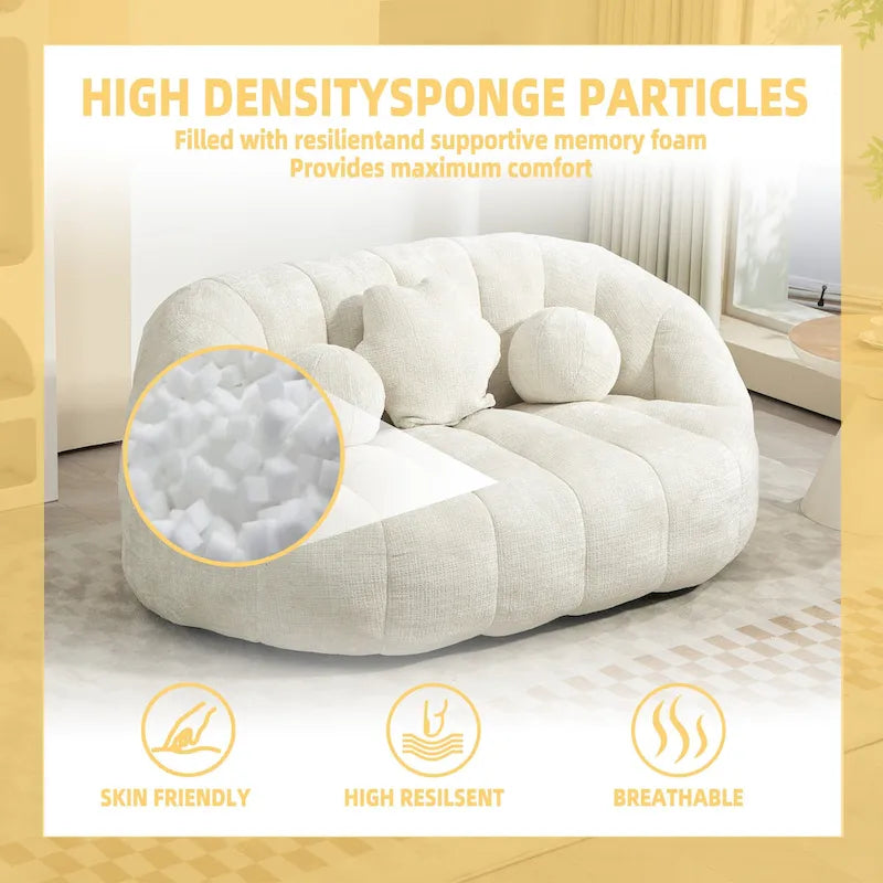 Fauteuil lounge blanc de 63.78, rembourré de chenille et doté de mousse haute densité
