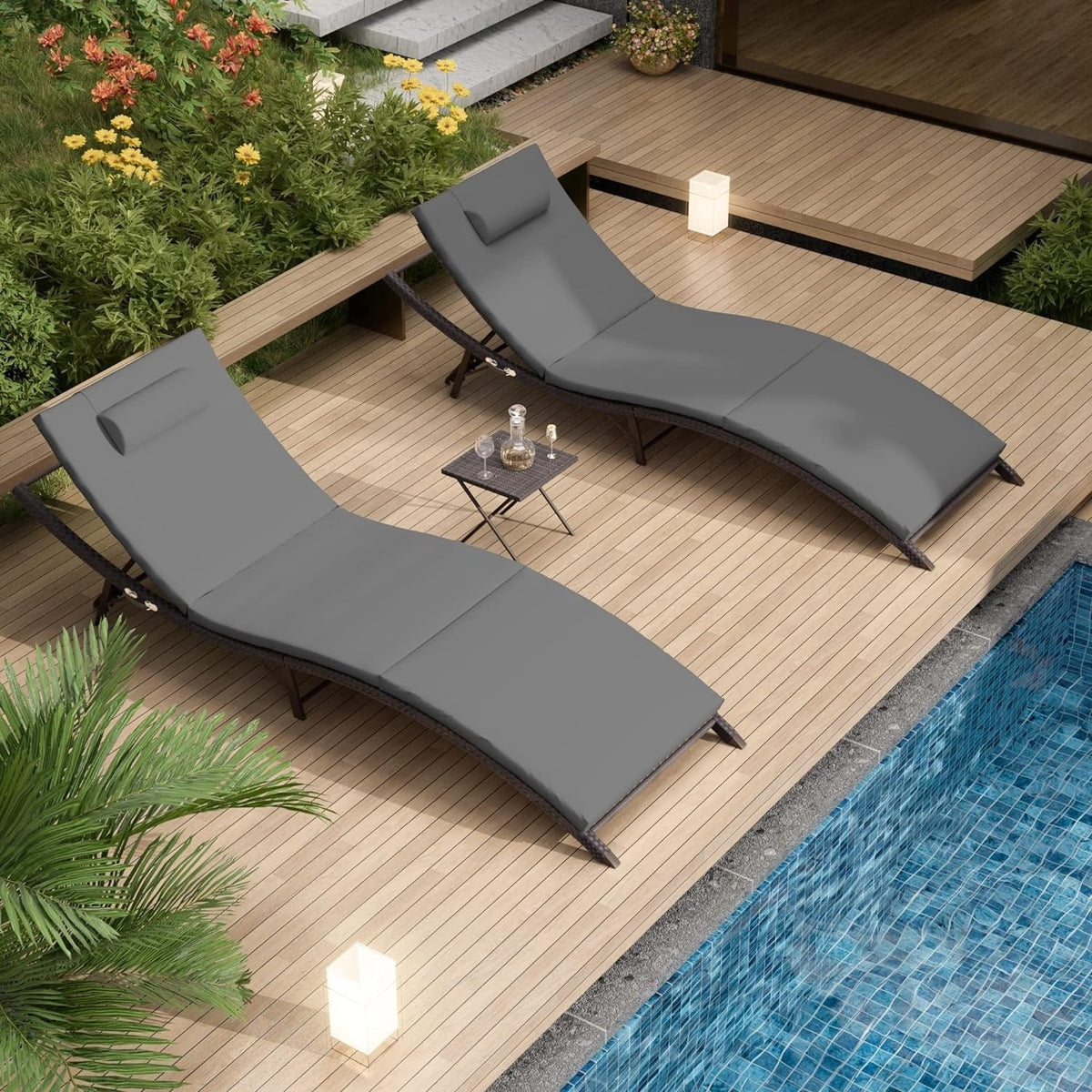 Kullavik 3-teiliges Outdoor-Lounge-Set mit Liegestühlen