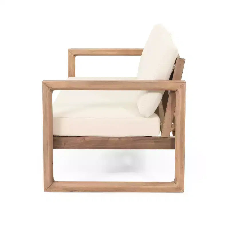 Gartenmöbelset aus Akazienholz, Outdoor-Sitzgruppe mit Couchtisch und weichen Kissen für Garten, Veranda und Balkon, Beige - Merax