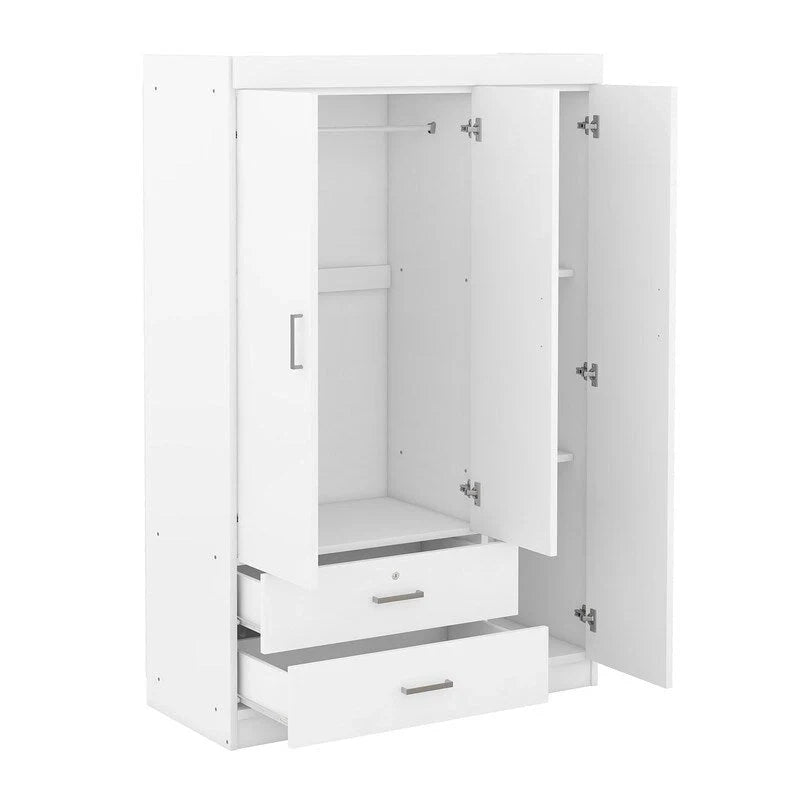 Armoire à 3 portes miroir avec étagères et 2 tiroirs