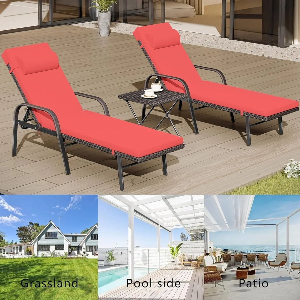Kullavik 3-teiliges Outdoor-Lounge-Set mit Liegestühlen