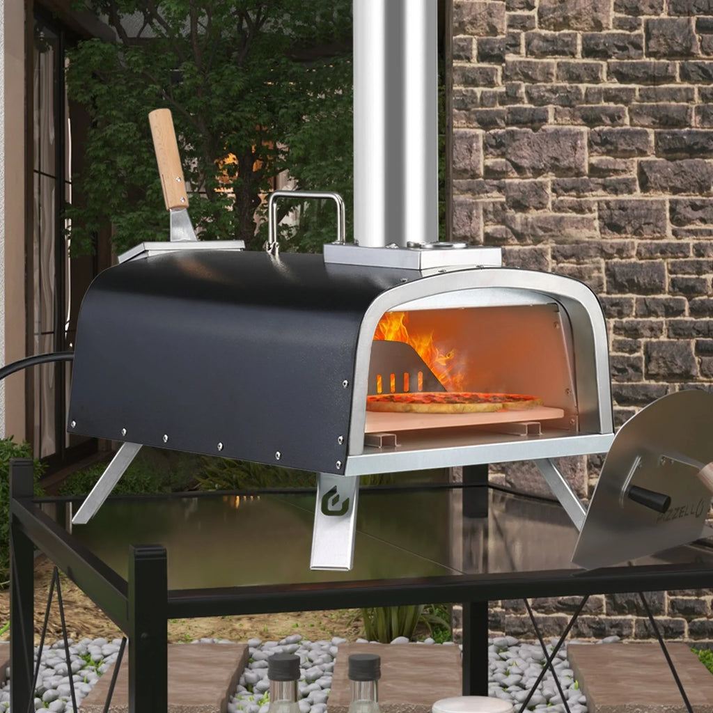 Multifuel-Pizzaofen für draußen, Pizzabäcker für Steinofenpizza mit Gasbrenner und Holzbox - 12 inch