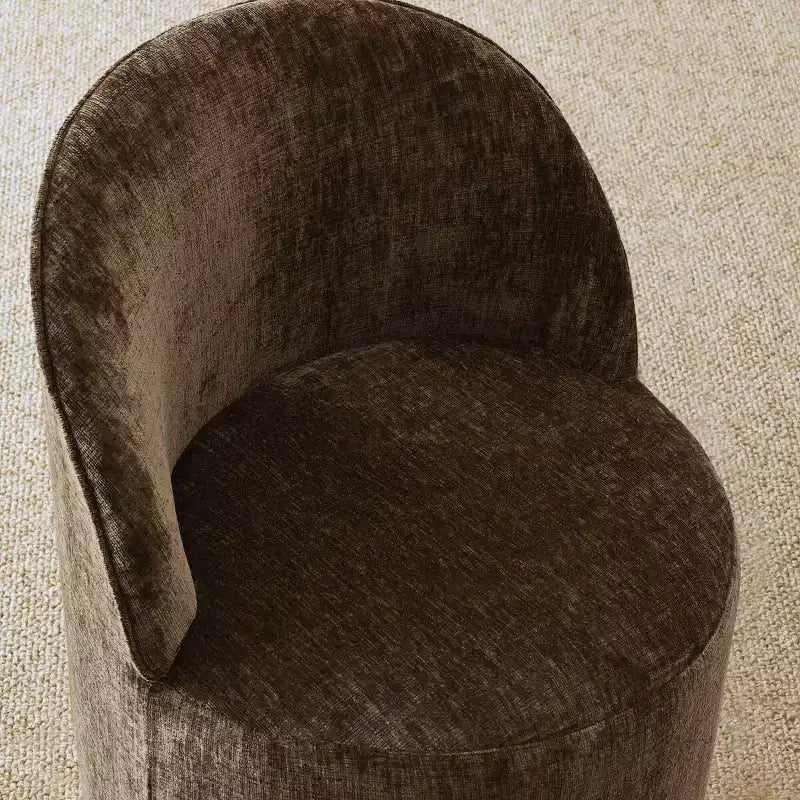 Ensemble de salle à manger moderne pour 6 personnes, table ronde à piètement central, fauteuils pivotants en forme de tonneau à roulettes, chenille texturée - Panipeachy