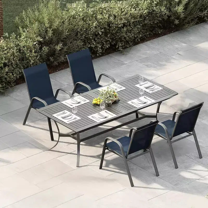 Terrassenstühle, stapelbares Outdoor-Esszimmerstuhlset mit 4/6 Stühlen aus wetterfestem, leichtem Textilene und Armlehnen für Garten und Poolbereich