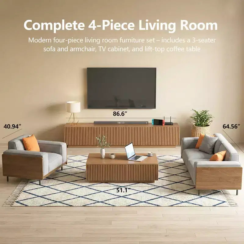 51.1 Couchtisch im Mid-Century-Modern-Stil mit höhenverstellbarer Platte, rechteckiger Wohnzimmertisch in Walnussoptik