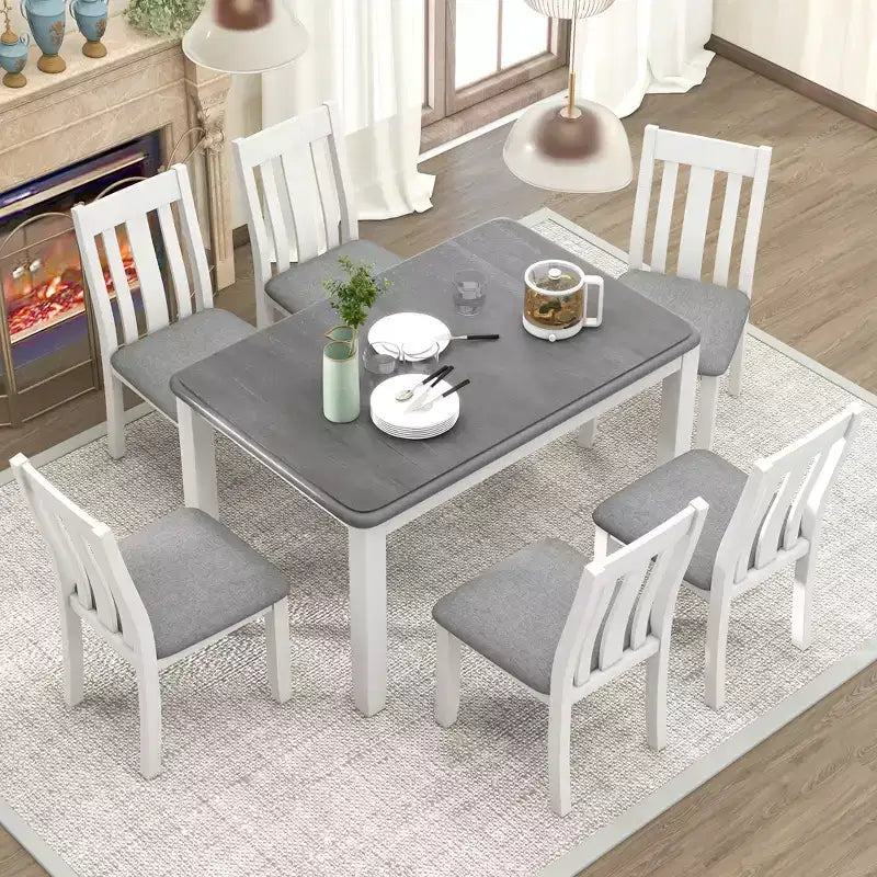 Ausziehbares Esszimmer-Set im Landhausstil für 6 Personen, rechteckiger Tisch und 6 gepolsterte Stühle
