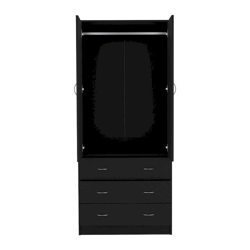 19 Moderner zweitüriger Kleiderschrank mit 3 Schubladen und 1 Kleiderstange fürs Schlafzimmer