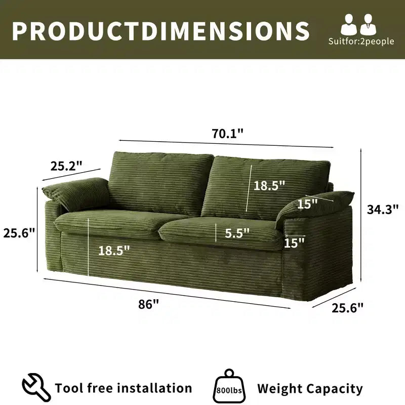Dyonery 86 Cloud 2-Sitzer-Sofa, tiefe Sitzfläche und breite Armlehnenkissen, stabiler Rahmen, atmungsaktives ergonomisches Design