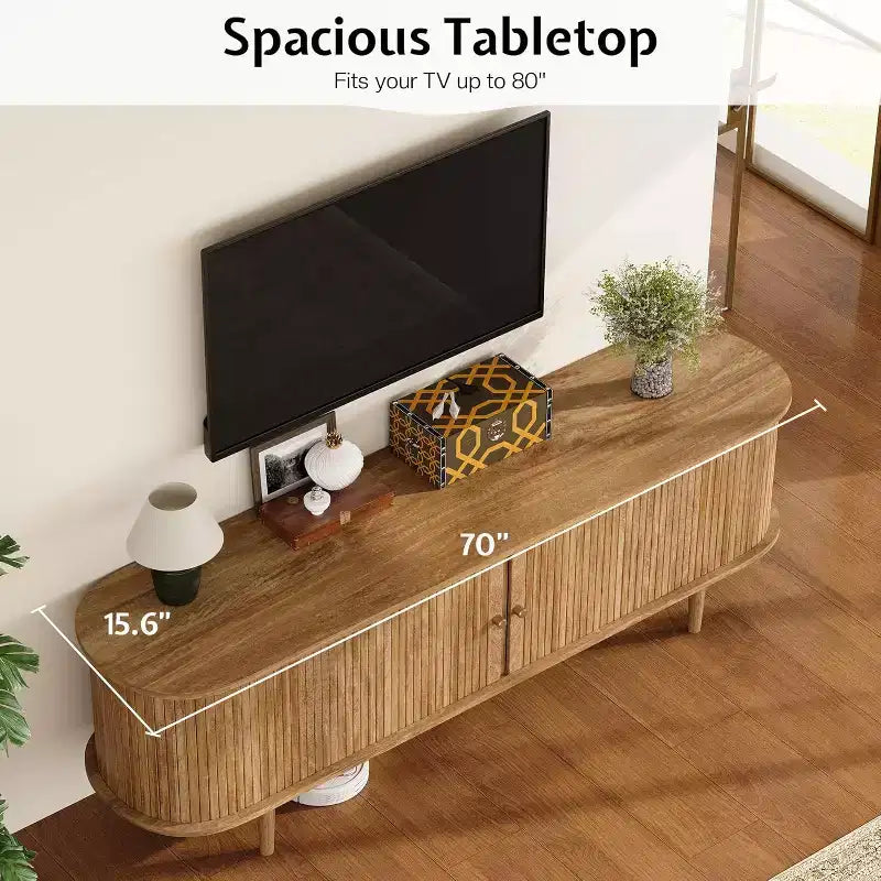 Meuble TV AMERLIFE 70 avec pieds en bois massif, console TV moderne du milieu du siècle avec porte tambour