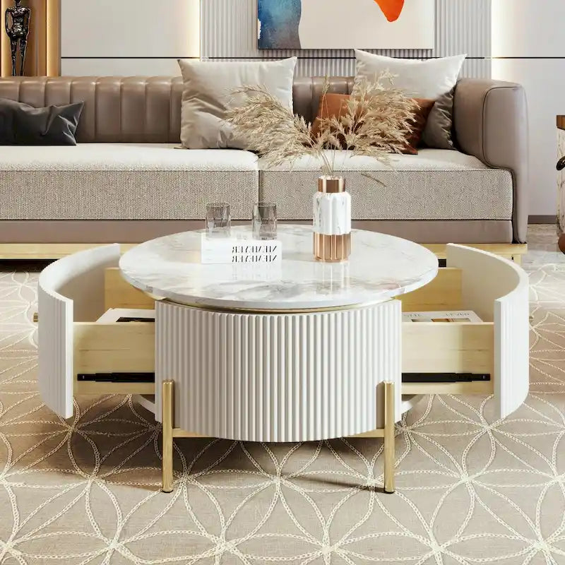 Moderne ronde salontafel van 31.5 met grote opberglade