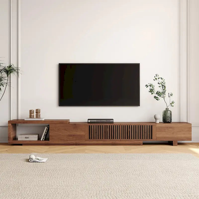 Nowoczesna rozsuwana i rozkładana szafka RTV z 4 szufladami, do 103 cali - 78.54D x 15.74W x 13.78H