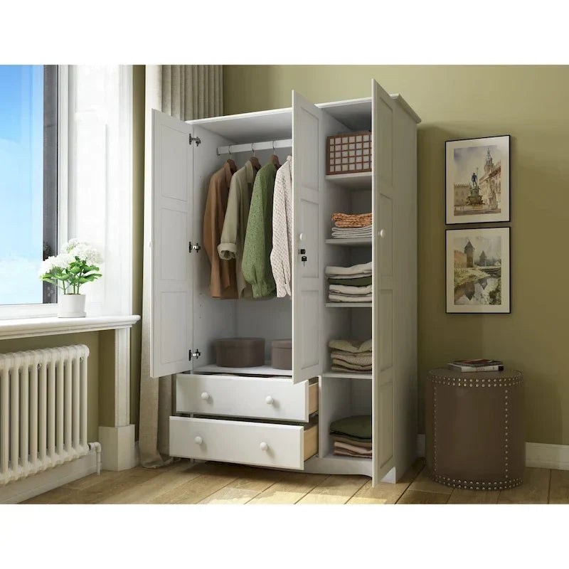 3-türiger Kleiderschrank - Weiß/Mokka/Java - Massivholz