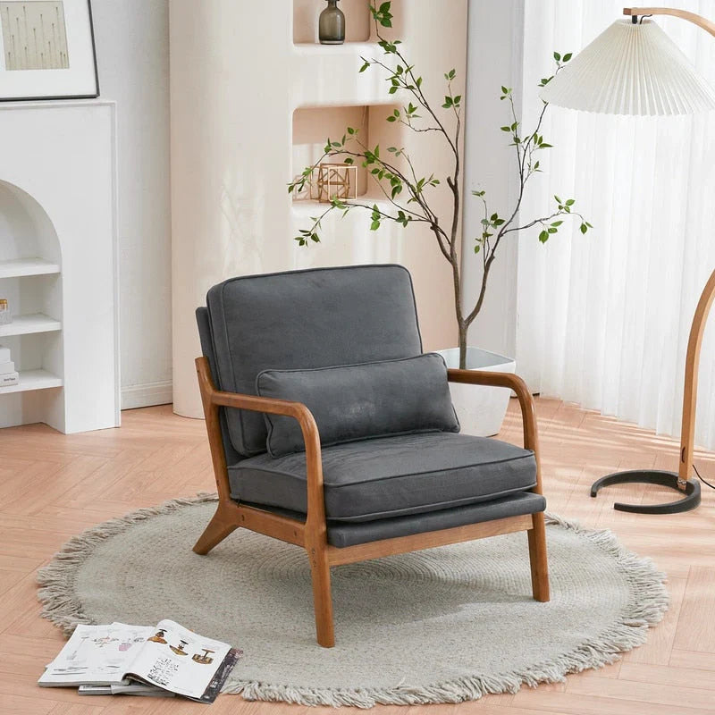 Tapicerowany fotel akcentowy w stylu mid-century modern