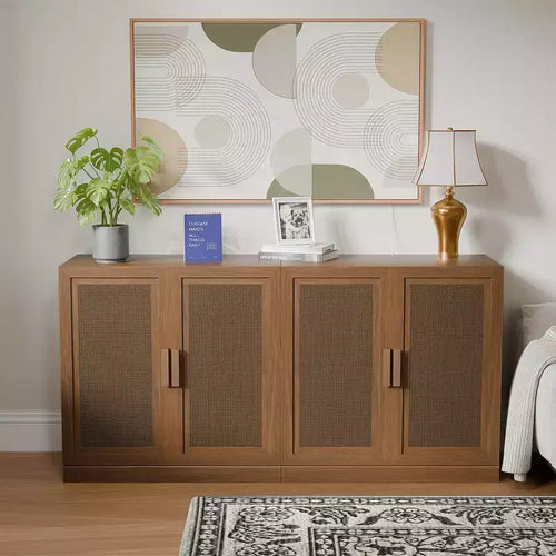 3er-Set Sideboards mit Rattan-Türen und verstellbaren Einlegeböden - 93Lx31H