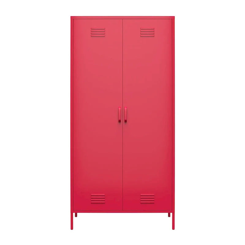 Orange/rosa hoher Metallschrank mit 2 Türen, für 1 Person