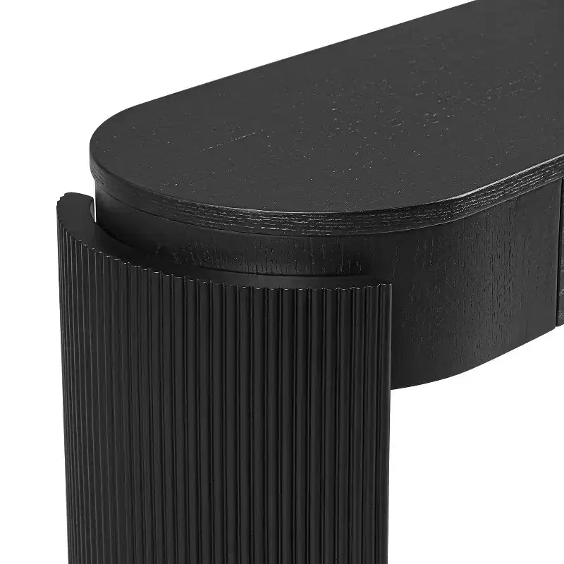 Table console moderne Merax à plateau ovale, avec pieds incurvés cannelés et deux tiroirs dissimulés