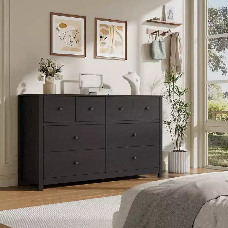 Moderne ladekast met 8 lades voor de slaapkamer, brede houten ladekast met veel opbergruimte, vrijstaande opbergkast voor de woonkamer