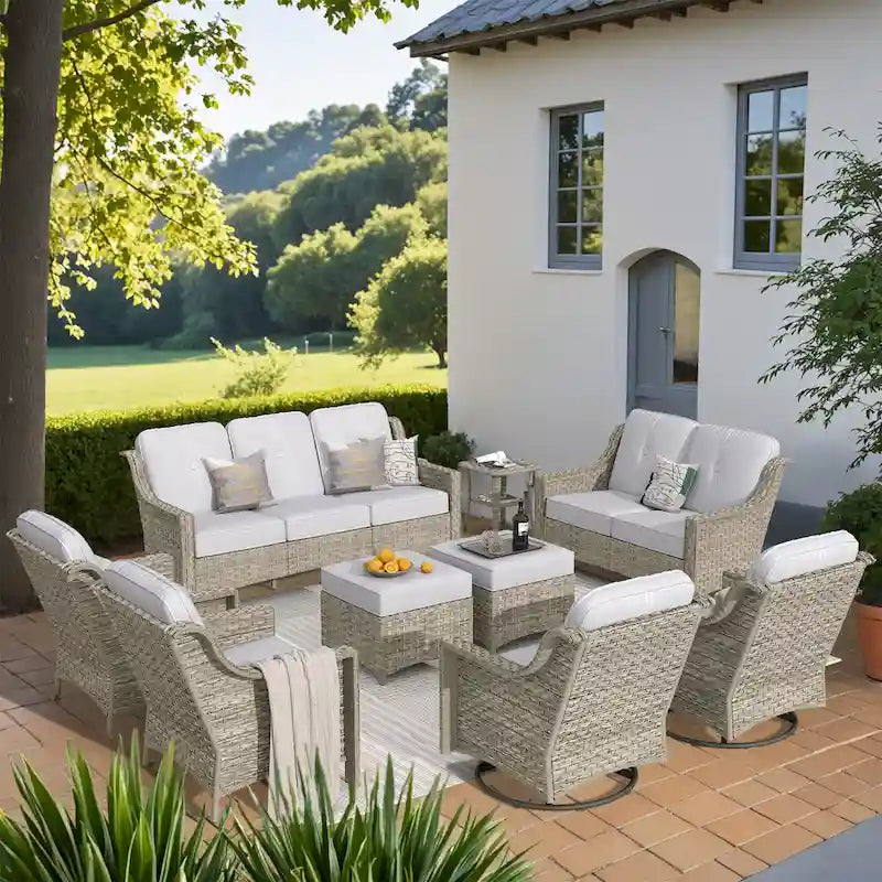 XIZZI 9-teiliges Gartenmöbel-Set für die Terrasse mit drehbarem Sessel