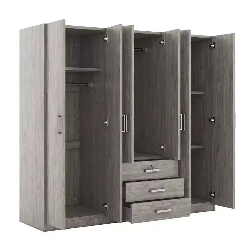 Kleiderschrank aus Holz mit 6 Türen und Schubladen fürs Schlafzimmer